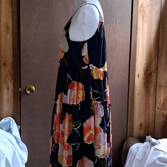 Maurices sundress, size M navy blue with orange, pink, taupe, and olive green - Picture 4 of 6